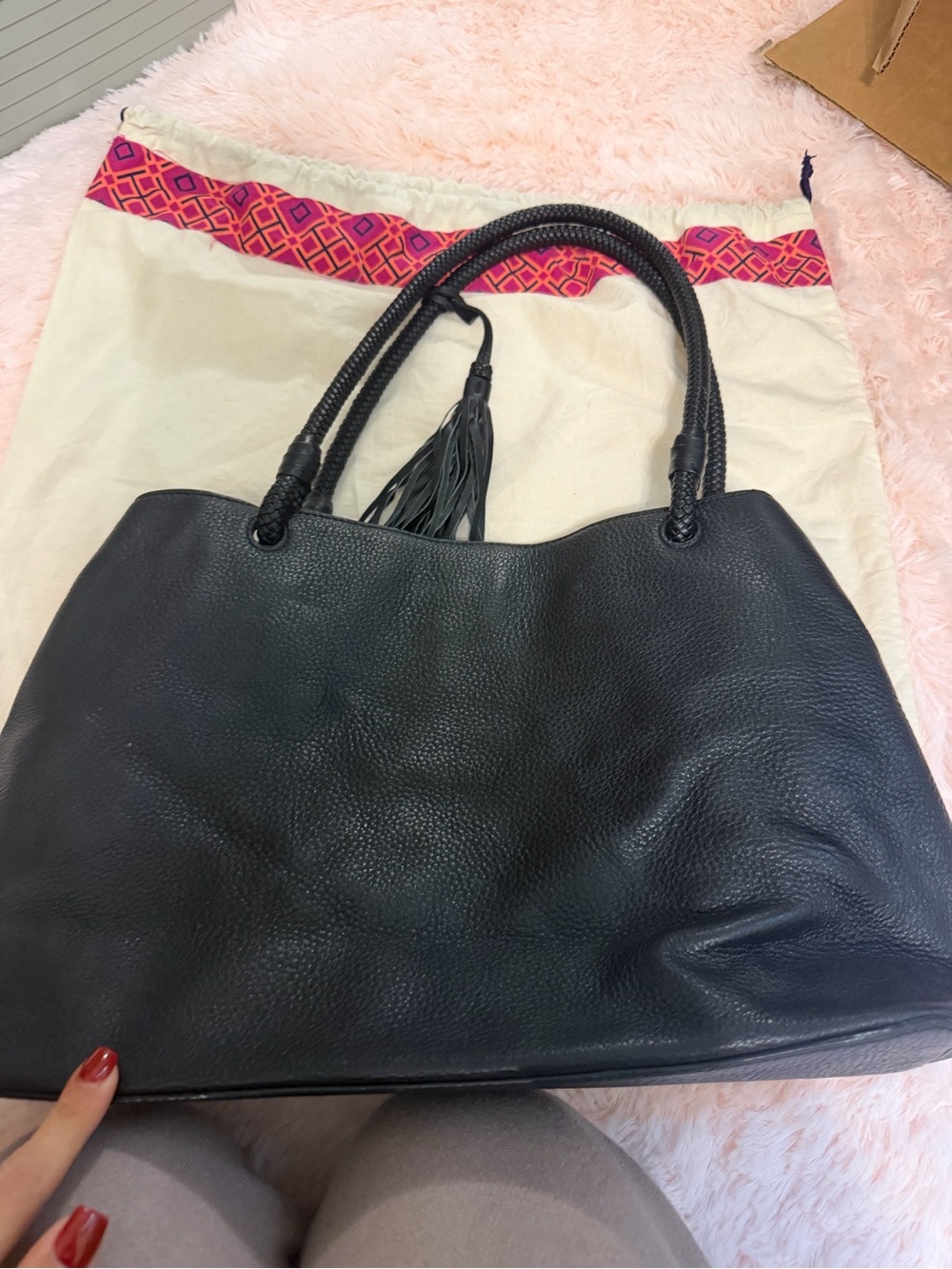 💗Tory Burch Black Leather Tote with Braided Handles - Picture 5 of 6